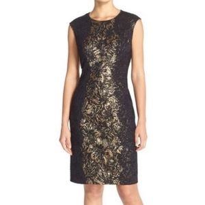 Betsey Johnson Jacquard Bamboo Dress Size 8 Black Lace Gold Brocade Zipper NEW